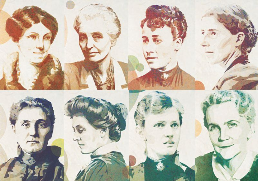 Una il·lustració dels retrats de varies dones sociologues destacables