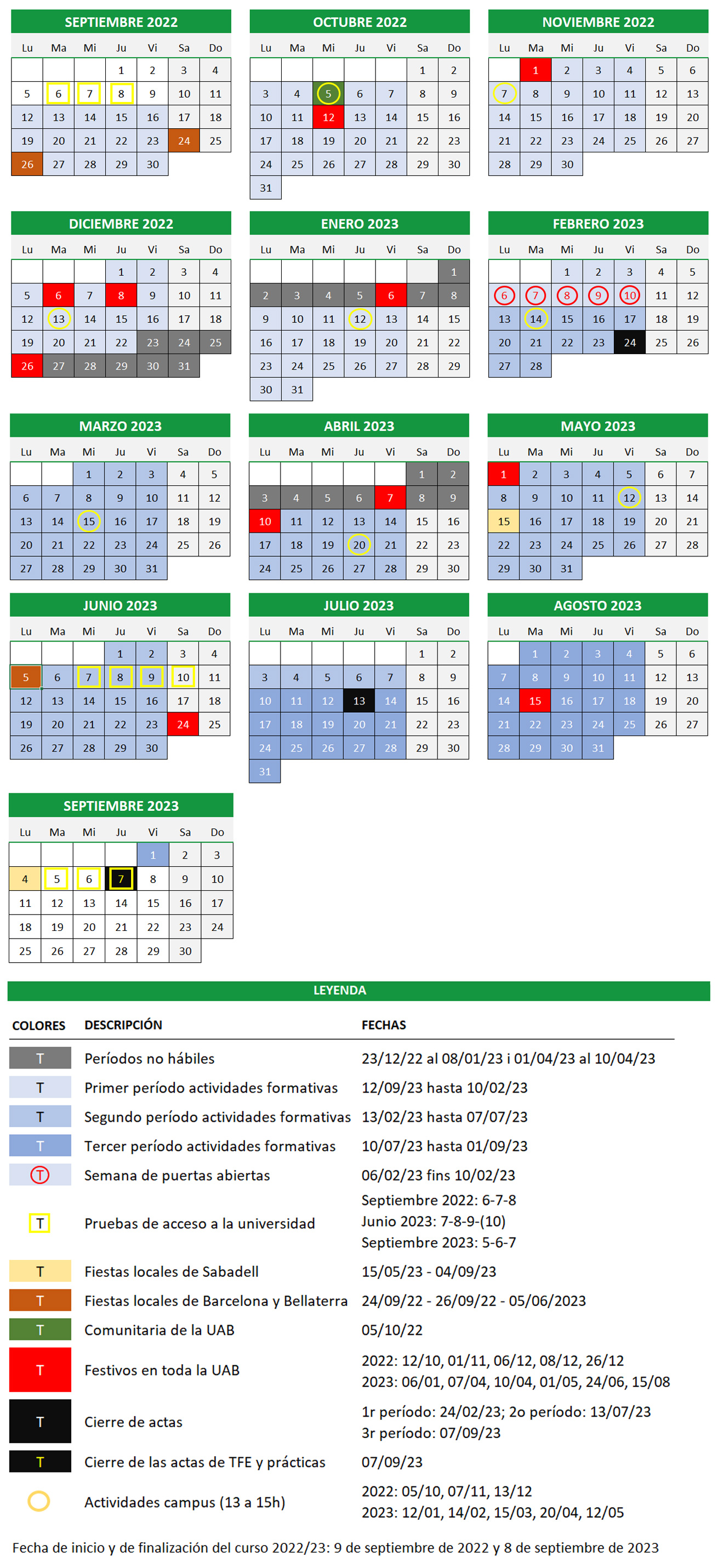 Calendario Académico 2022-2023