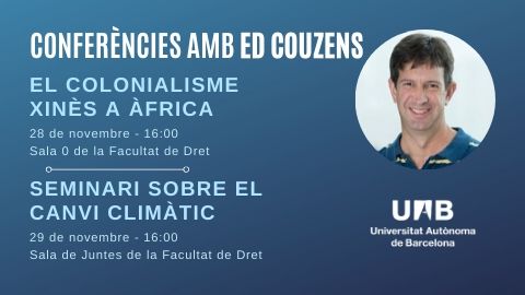 Cartell amb informació resumida de les conferències d'Ed Couzens a la Facultat de Dret