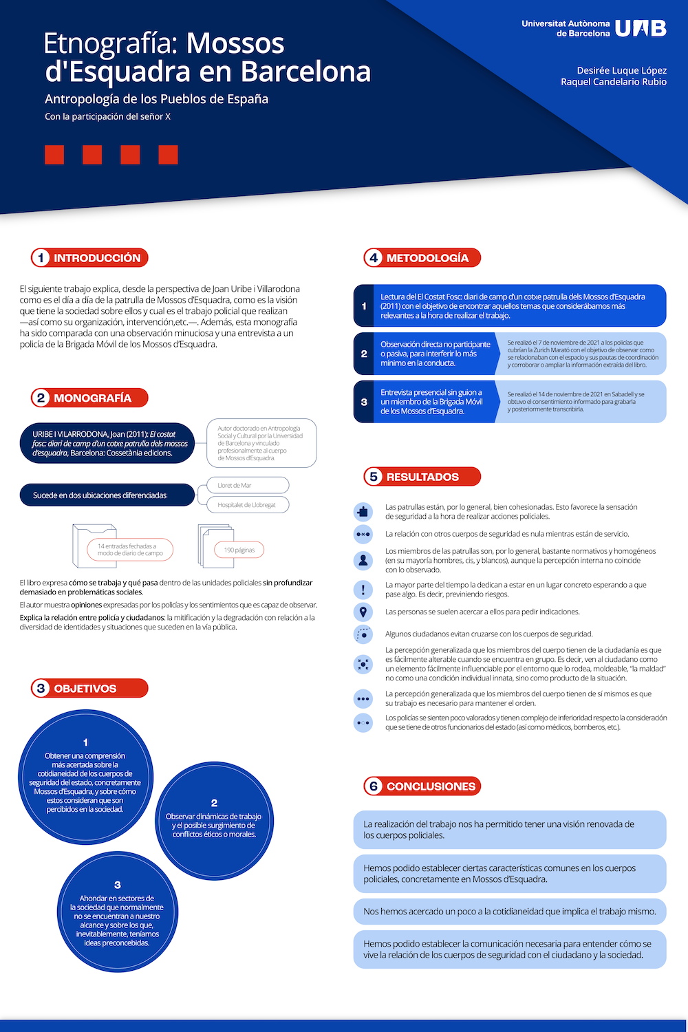 Póster dels Mossos d'Esquadra sobre la metodologia de treball
