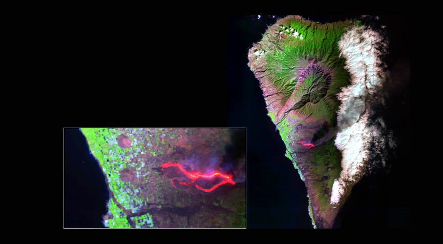 Volcà Cumbre Vieja (la Palma), imatge del satèl·lit Landsat-8
