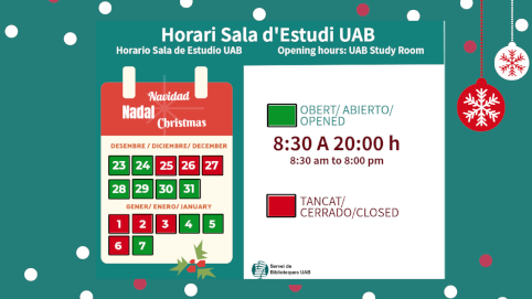 Horaris de Nadal 2020 de les Biblioteques i la Sala d'Estudi UAB