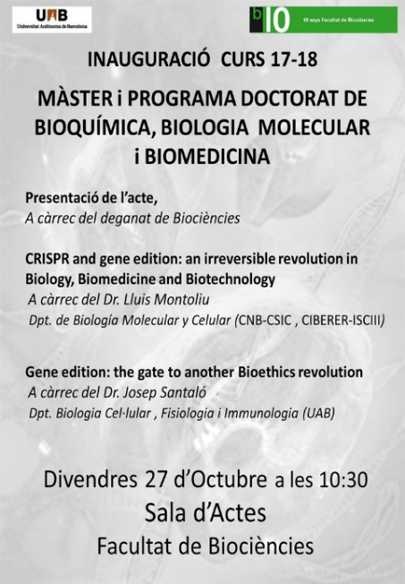Seminari del màster de BQBM i BM inauguració del curs 17/18