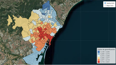 Map of Barcelona with its most gentrified neighbourhoods.