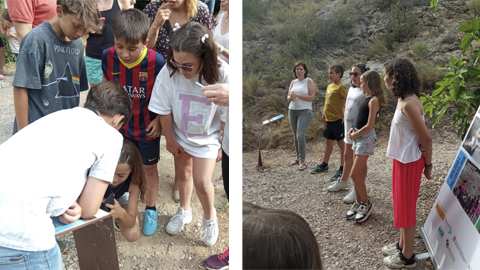 Alumnes de l'escola Dosrius al jaciment de la Roca dels Bous