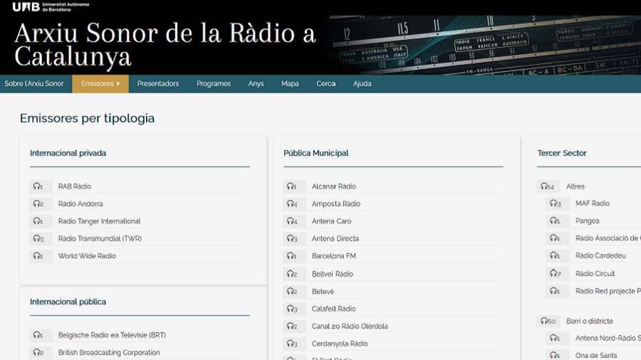 Web de l'Arxiu Sonor de la Ràdio a Catalunya