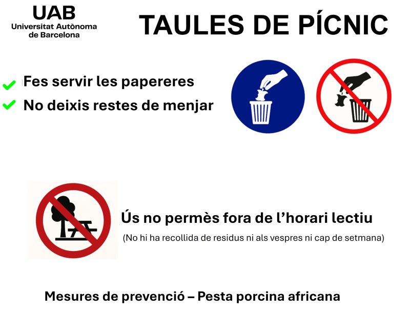 imatge taules pícnic - no deixis residus al campus