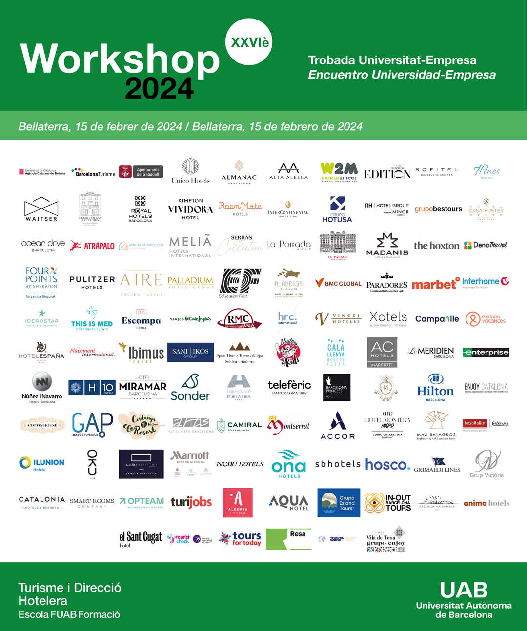 Cartell d'empreses participants al Workshop 2024 de Turisme i Direcció Hotelera