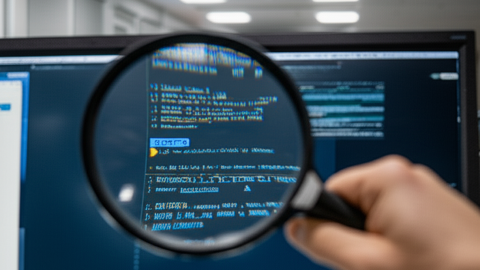 Una mà sosté una lupa davant un ordinador