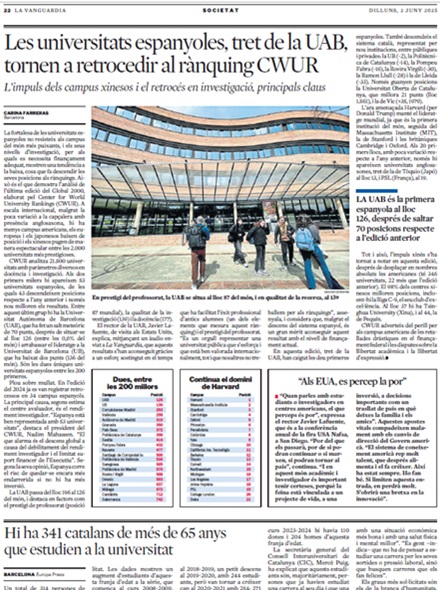 Les universitats espanyoles, tret de la UAB, tornen a retrocedir al rànquing CWUR