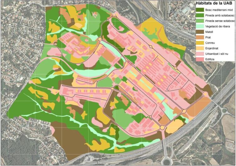 Mapa dels diferents hàbitats de la UAB