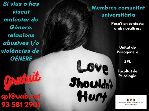 dona d'esquena amb missatge escrit "Love shouldn't Hurt"