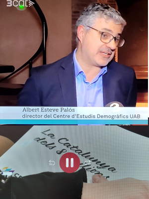 Pantalla de TV3 amb el professor Albert Esteve, del CED
