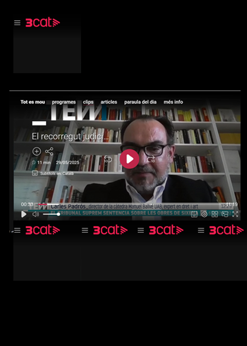 Pantalla de TV3 entrevistant al professor Carlos Padrós, de Dret