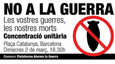 Banner concentració No a la guerra del 2 de març