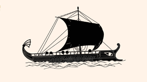Il·lustració d'un vaixell sobre fons beige