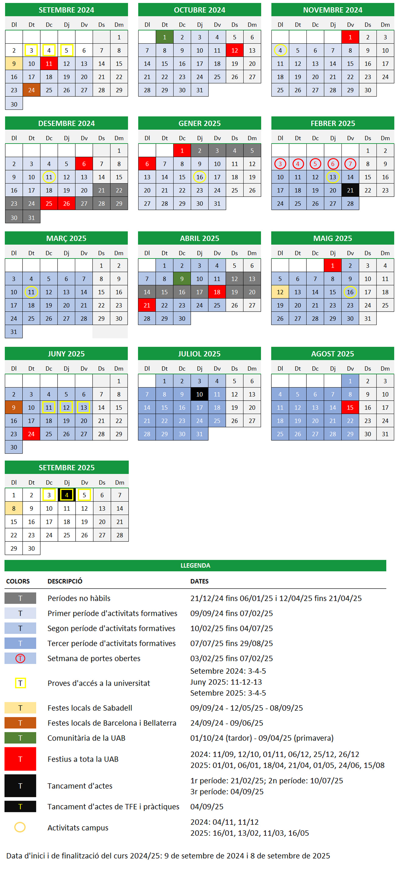 Calendari Acadèmic 2024-2025