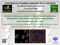 Cartel de la conferencia plenaria de la XVII Jornada científica del departamento de Bioquímica i Bio