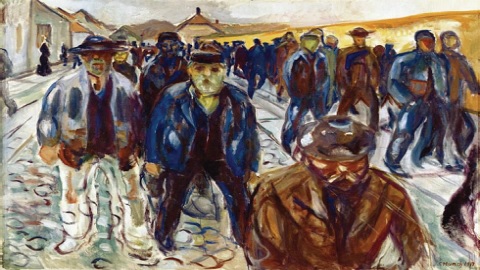 Treballadors en el seu camí a casa. Quadre d'Edvard Munch (1914).