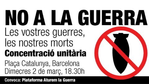 Banner concentració No a la guerra del 2 de març