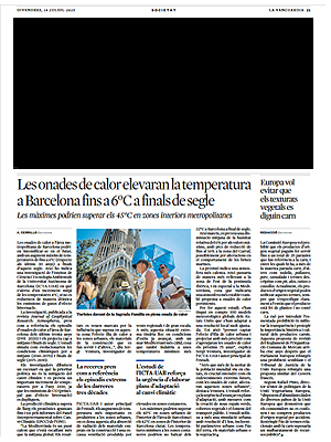 Imatge de l'article publicat a La Vanguardia sobre augment de temperatures a Barcelona