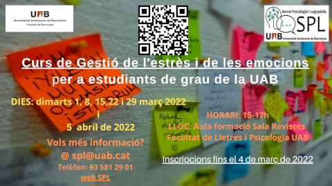 Cartel curso de gestión del estrés y de las emociones