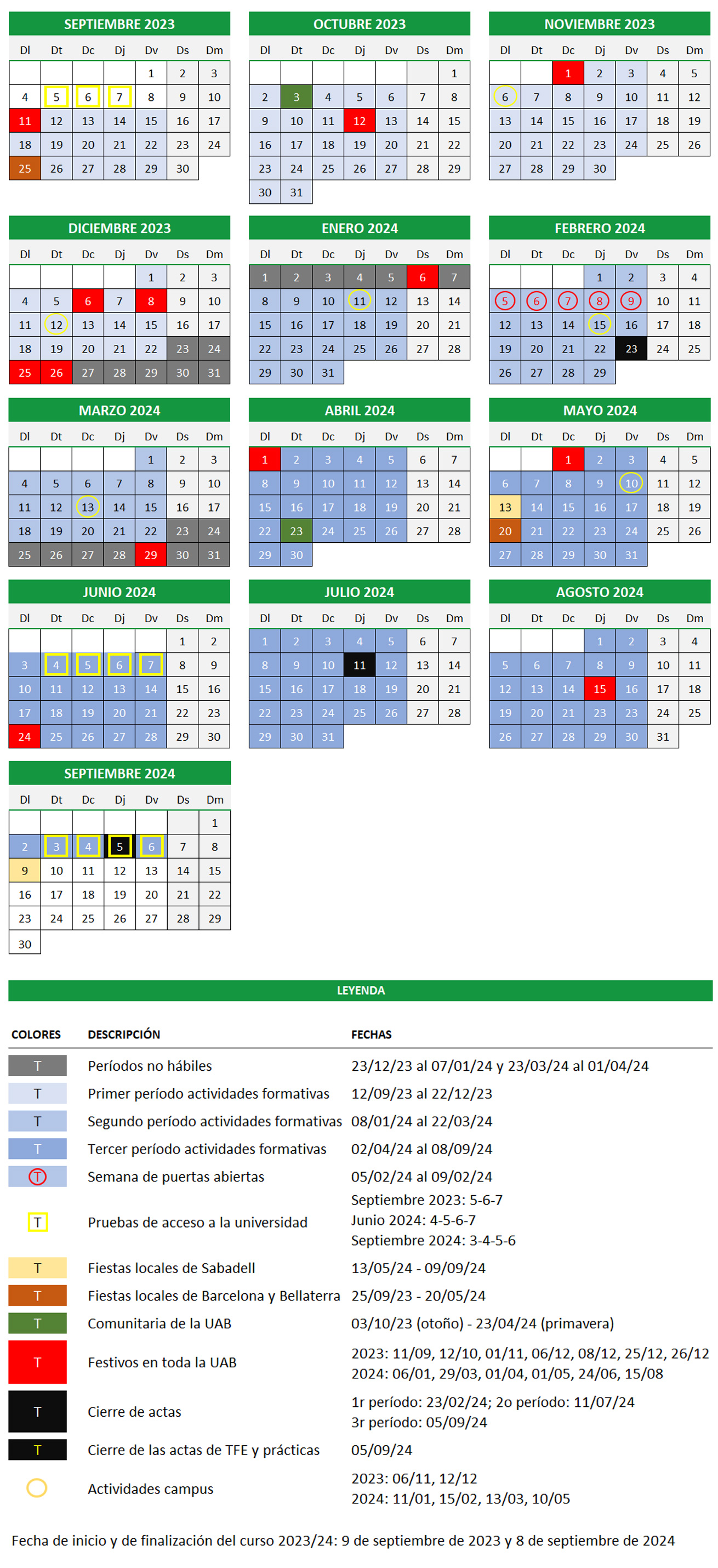 Calendario Académico 2023-2024