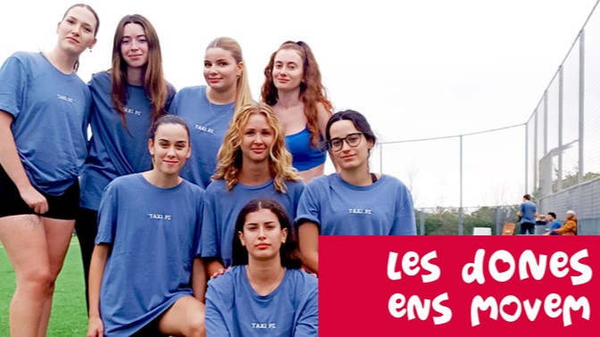 Banner Activitats Dia de la Dona, grup de noies vestides per fer esport
