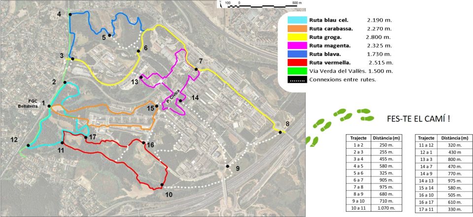 Mapa de las rutas y los caminos de conexión del campus 