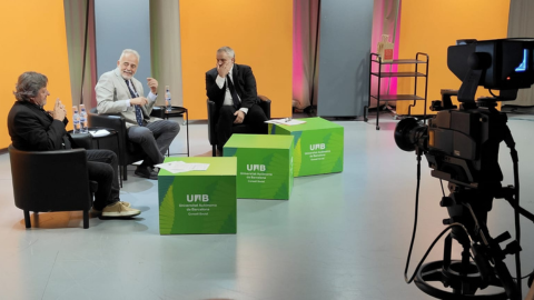 rector Javier Lafuente, dean Enric Marín and Jordi Borda at the inauguration ceremony course 23/24