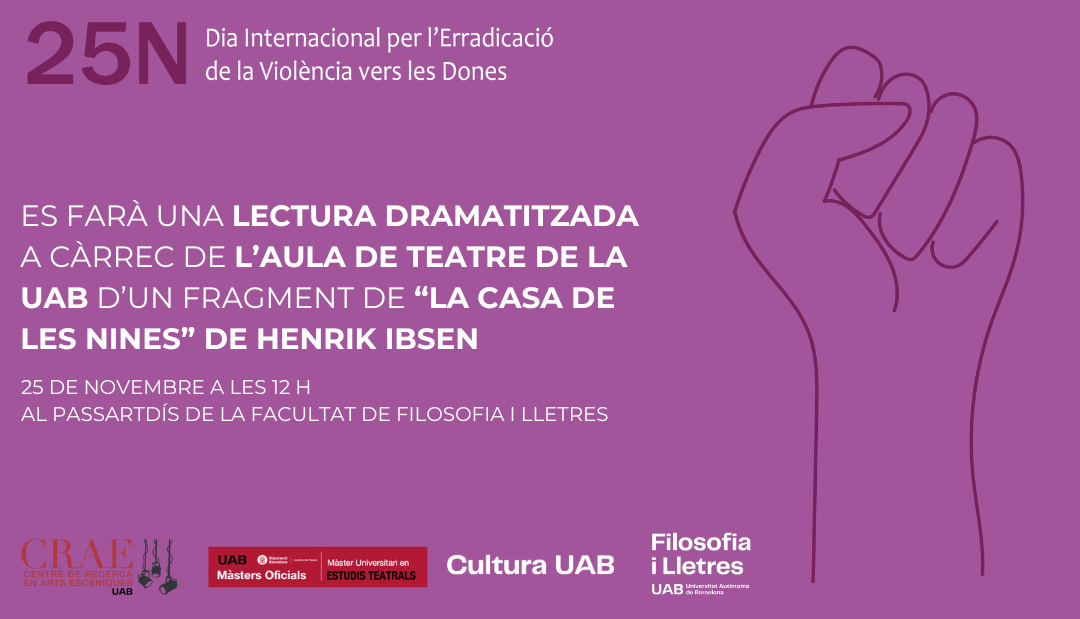 Cartell informatiu sobre una lectura dramatitzada pel 25n