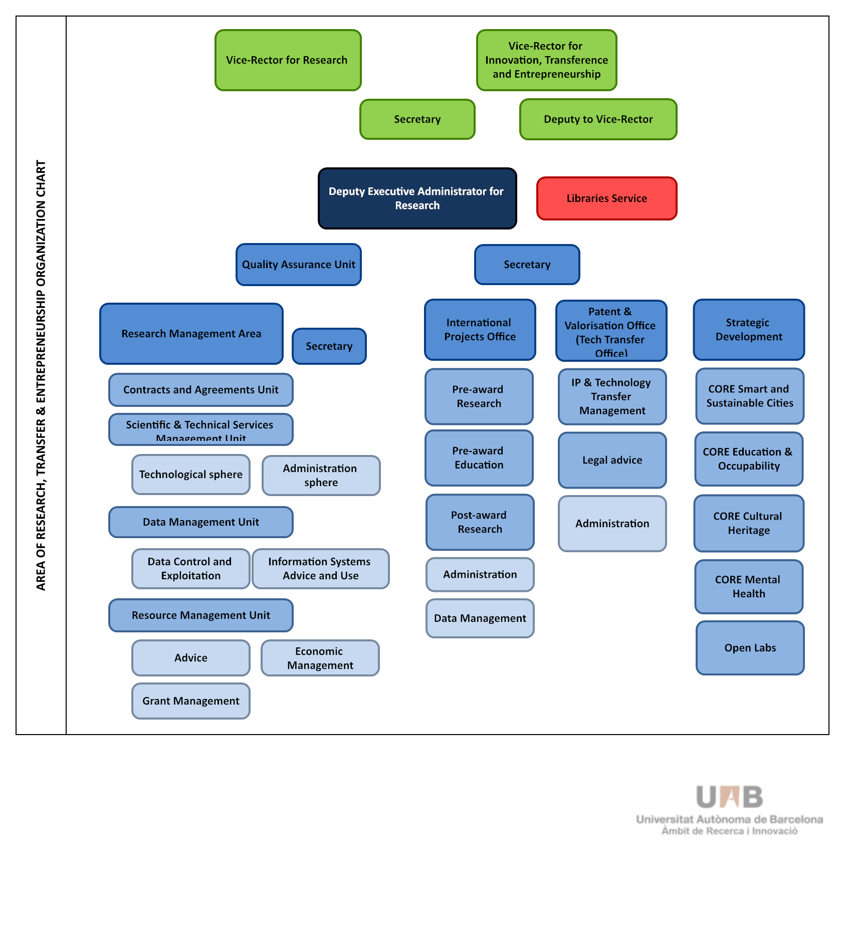 Area of Research, Innovation and Transfer organisation chart