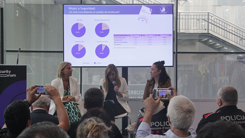 Integrants de l'Observatori durant una presentació de l'informe al Security Fòrum 2023
