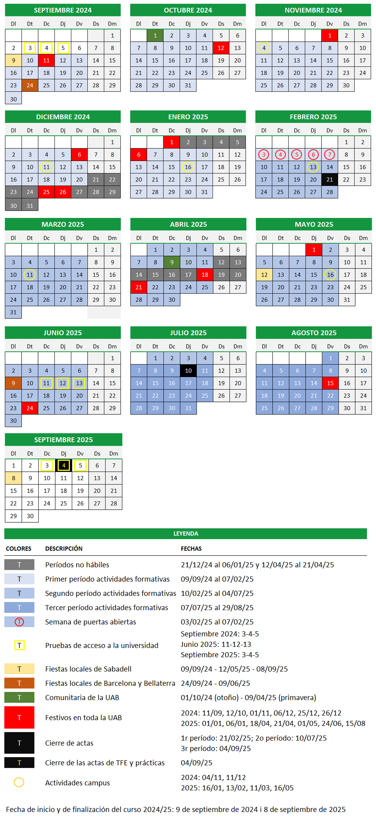 Calendario Académico 2024-2025