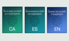 Portades de la Guia de conversa amb ChatGPT per a l'acollida lingüística