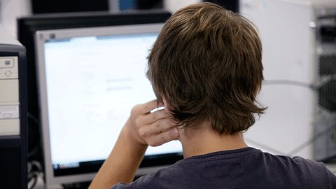 Alumne treballant en un ordinador.