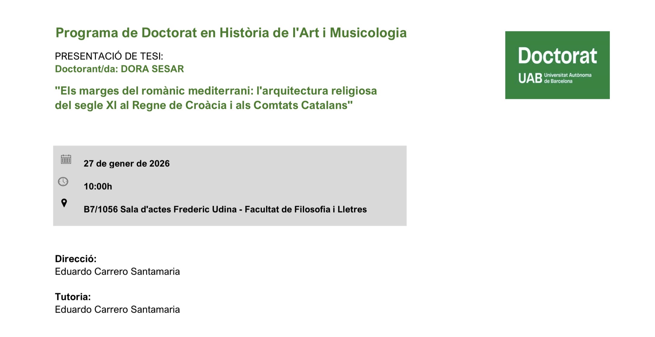 Cartell Lectura Tesi Dora Sesar