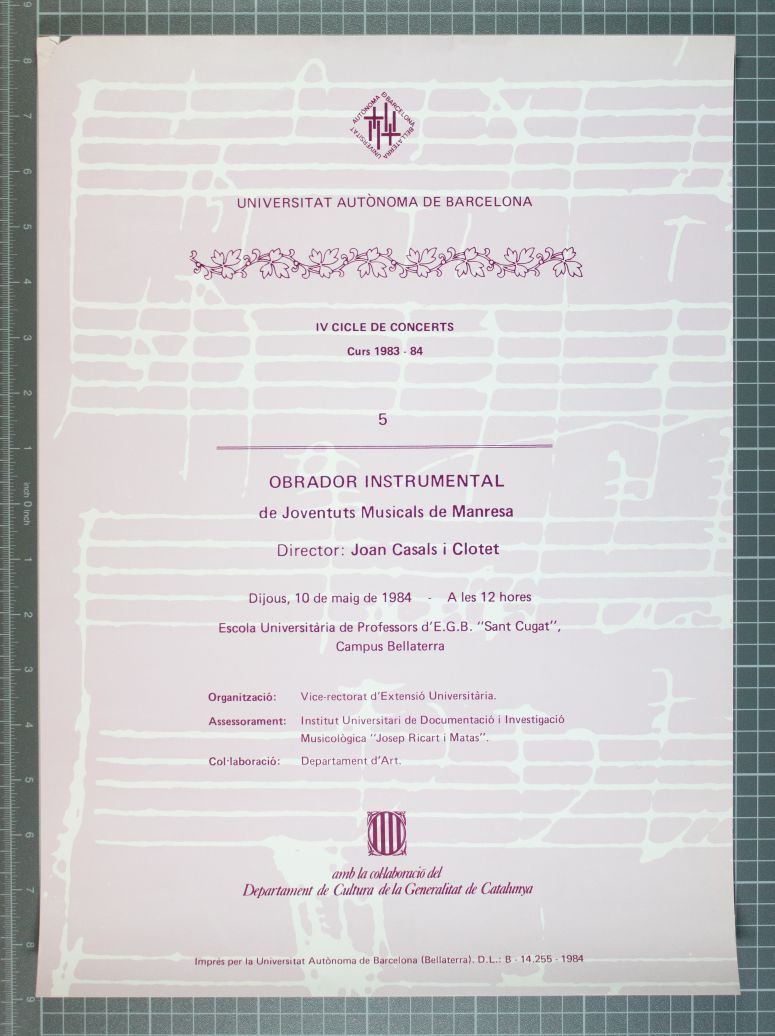 Amplia la imatge IV Cicle de Concerts curs 83/84  5 Joventuts Musicals de Manresa