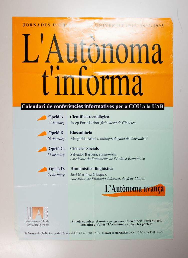Amplia la imatge L'Autònoma t'informa. Jornades d'Orientació Universitària 1992-1993