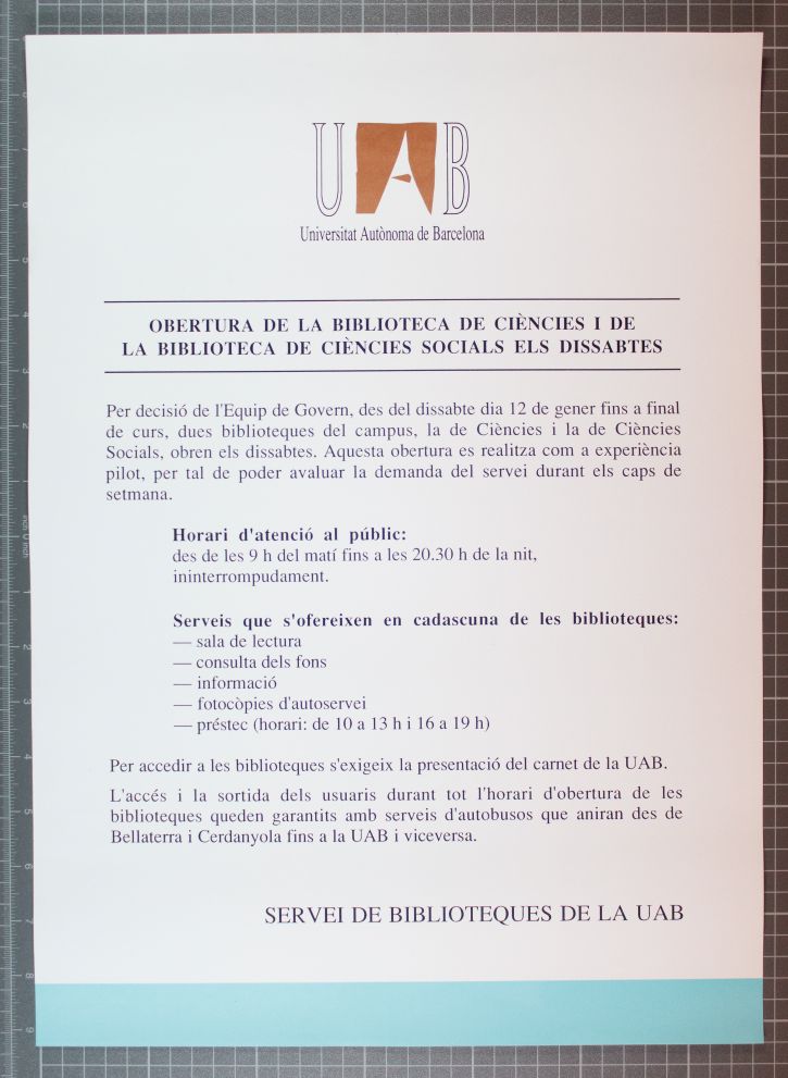 Amplia la imatge Obertura de la biblioteca de ciències i de la biblioteca de ciències socials els dissabtes