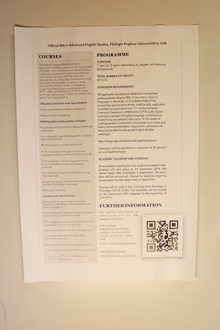 Amplia la imatge Oficial MA in Advanced English Studies, Filologia Angles i Germanística