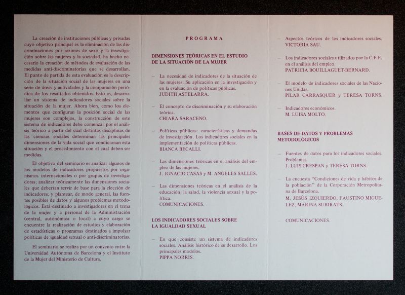 Amplia la imatge Seminario indicadores sociales de la situación de las mujeres (darrere)