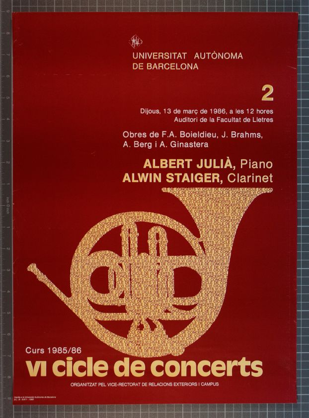 Amplia la imatge VI Cicle de Concerts curs 85/86  2 Albert Julià,piano. Alwin Staiger,clarinet