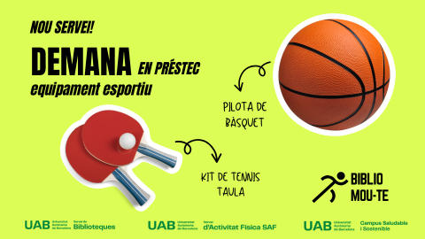 Cartell per anunciar el préstec d'equipament esportiu a les biblioteques UAB
