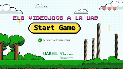 Cartell estil videojoc retro amb el text 