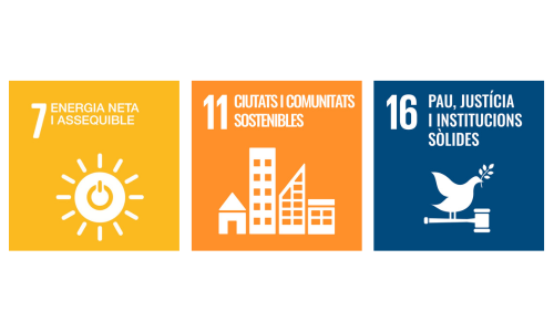 Imatge ODS Energia neta, ciutats i comunitats sostenibles i pau, justícia i institucions sòlides