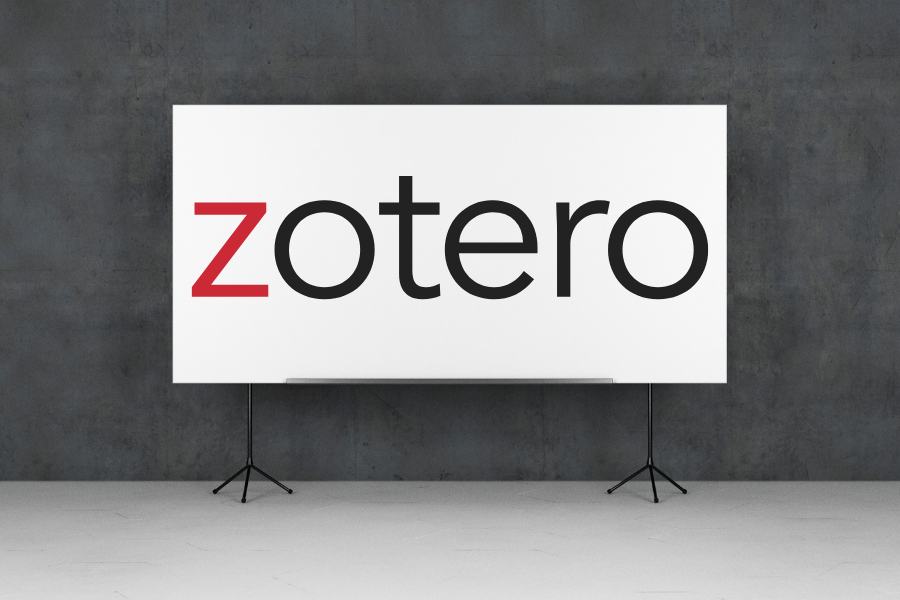 Pissarra blanca que mostra el logotip de Zotero
