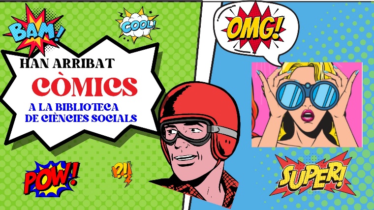 Pòster en què es fa saber l'adquisició de còmics per la Biblioteca de Socials