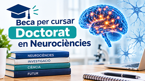 escriptori amb llibres de neurociències i un cervell i neurones per decorar