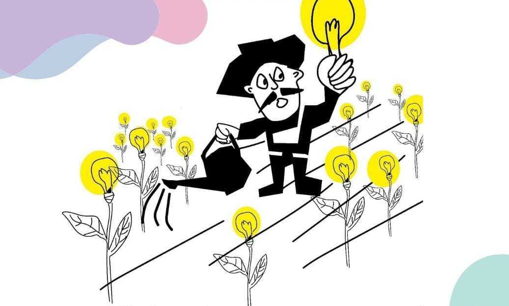 Dibuix d'un pintor envoltat de flors grogues